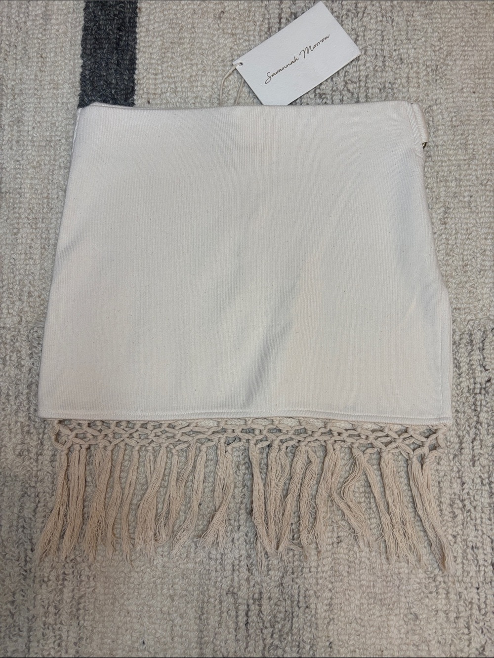 Savannah Morrow Cream Knit Mini Skirt Fringe